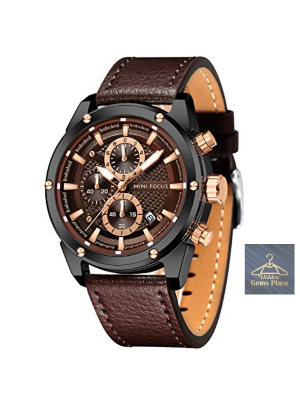 Men's Multifunction Chronograph Watch Genuine Leather Band Luminous Waterproof